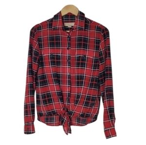Michael Michael Kors Plaid Long Sleeve Button Front Blouse Shirt Red Womens XS